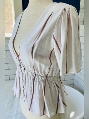 O'Neill Cream Blouse with Brown Stripes